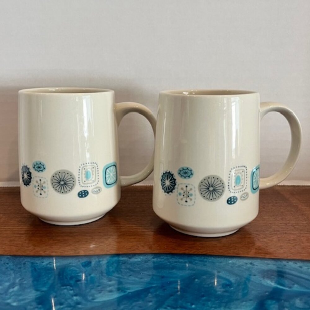 Set of (2) Vintage MCM Franciscan Del Mar Atomic Geometric 12oz Mugs Cups